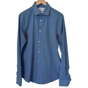 Mizzen+Main Leeward Blue Gingham Medium Trim Fit Performance Long Sleeve Shirt